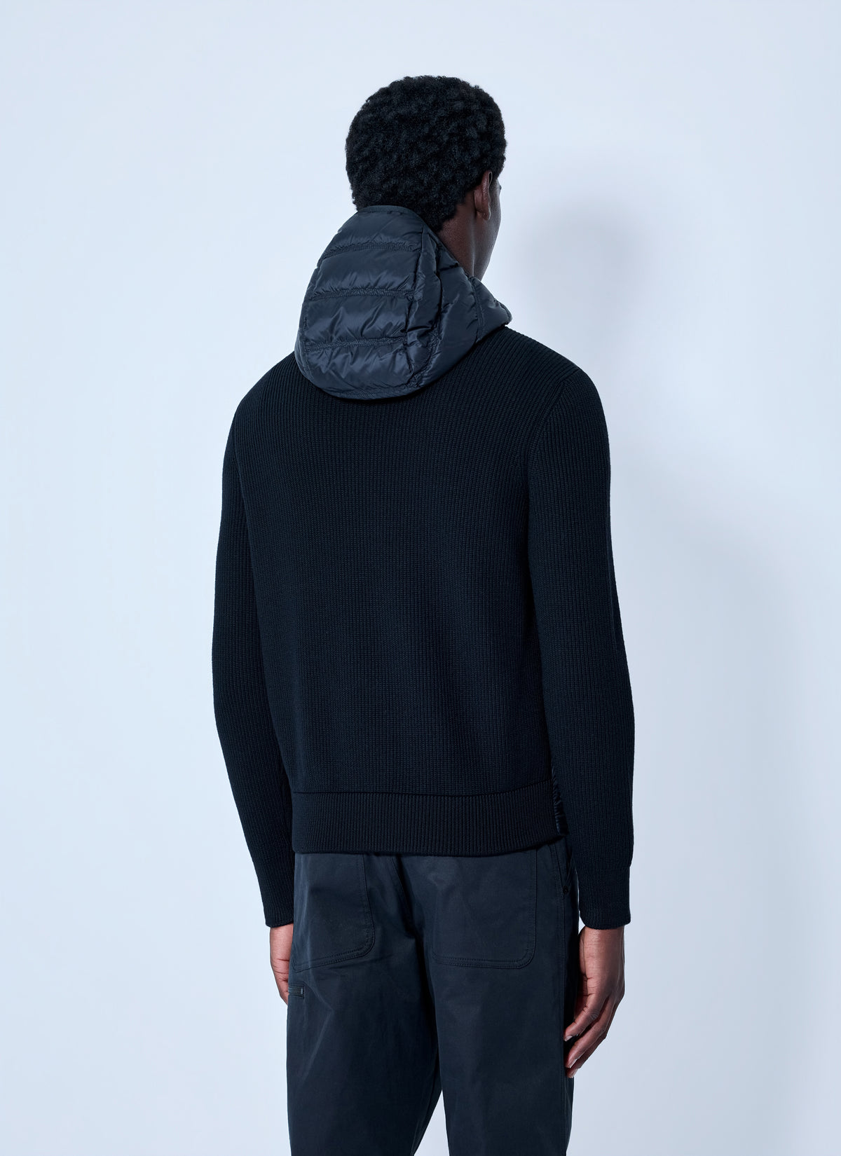 Moncler Men Hooded Puffer Jacket With Knit Sleeves
