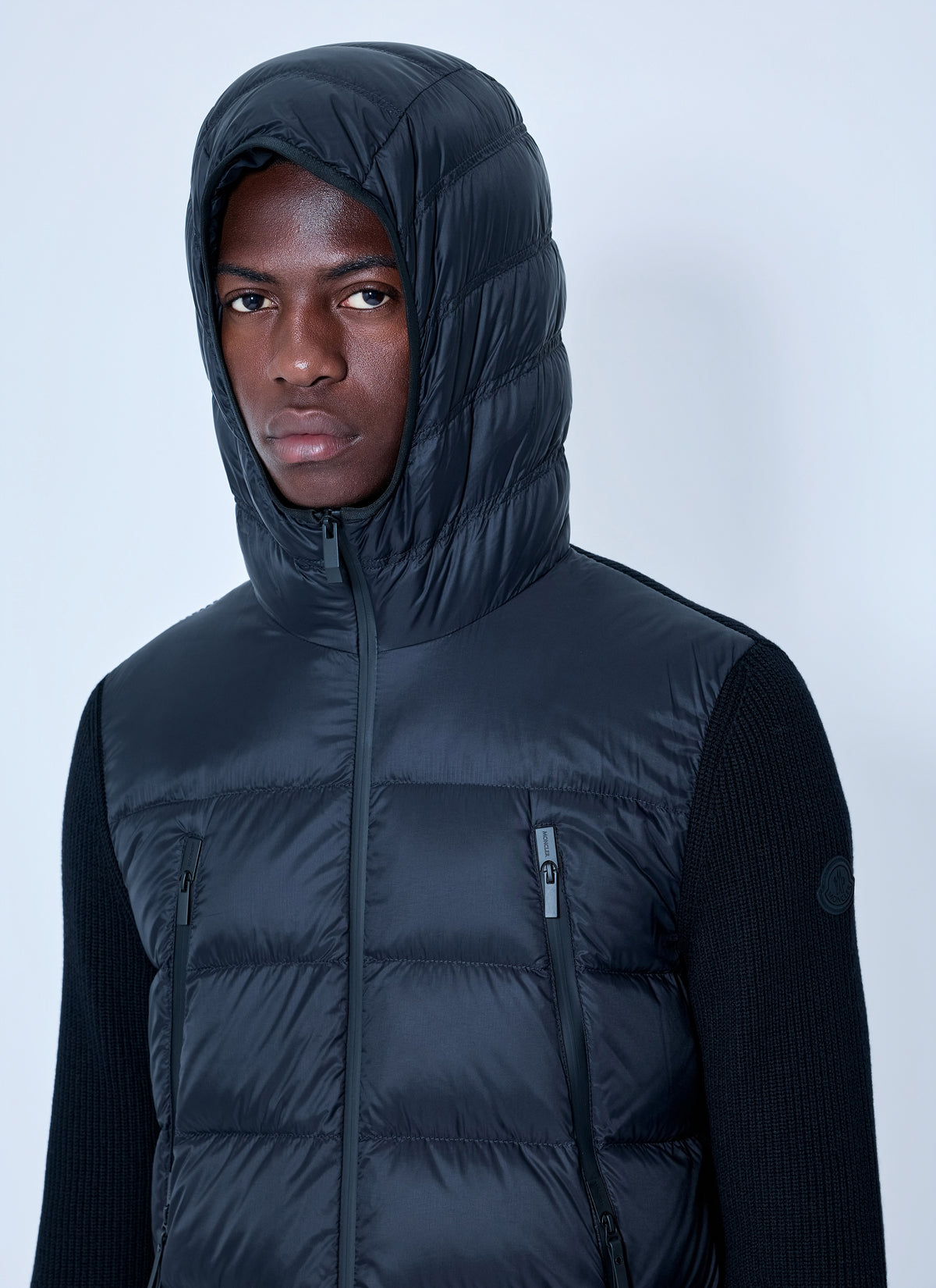 Moncler Men Hooded Puffer Jacket With Knit Sleeves