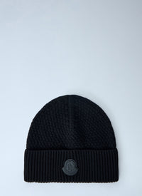 Moncler Men Ribbed Knit Beanie With Logo Patch