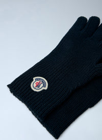 Moncler Men Ribbed Knit Gloves With Logo Patch