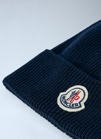 Moncler Men Ribbed Knit Beanie With Logo Patch