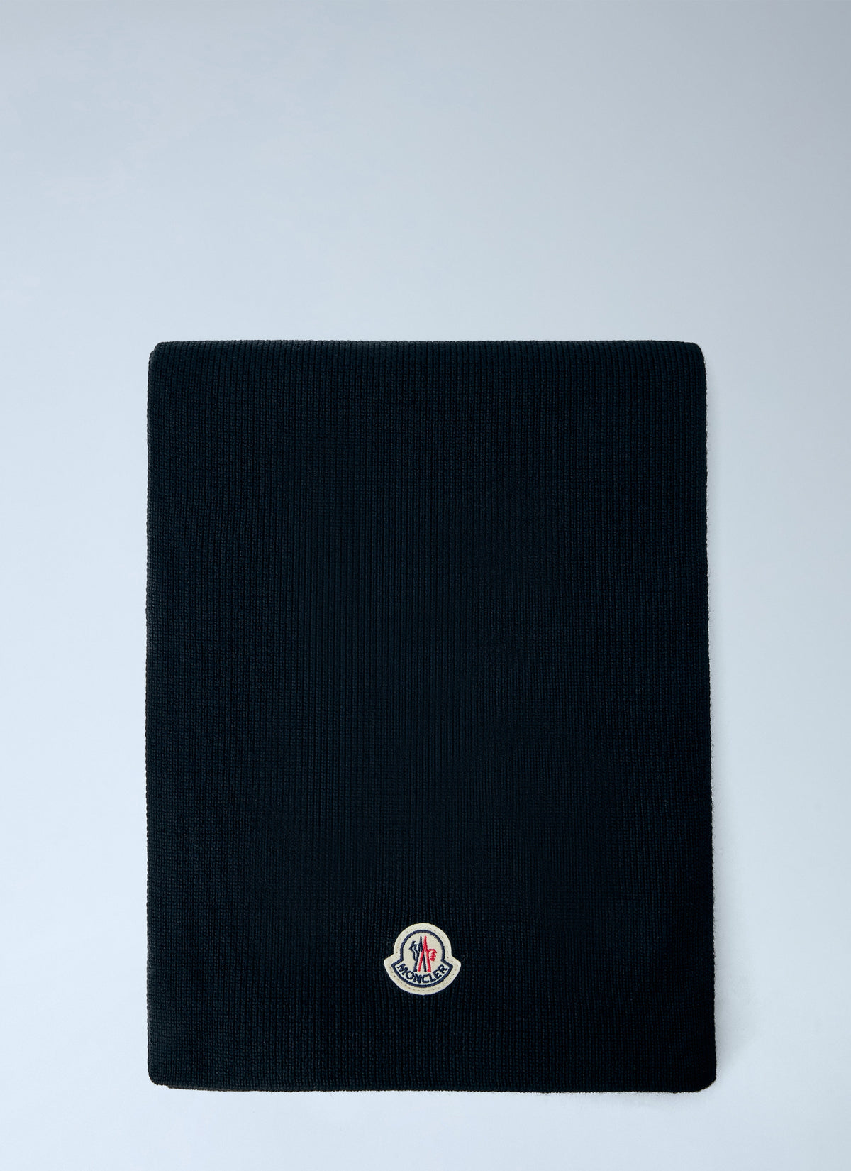 Moncler Men Ribbed Wool Scarf With Logo Patch