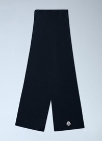 Moncler Men Ribbed Wool Scarf With Logo Patch
