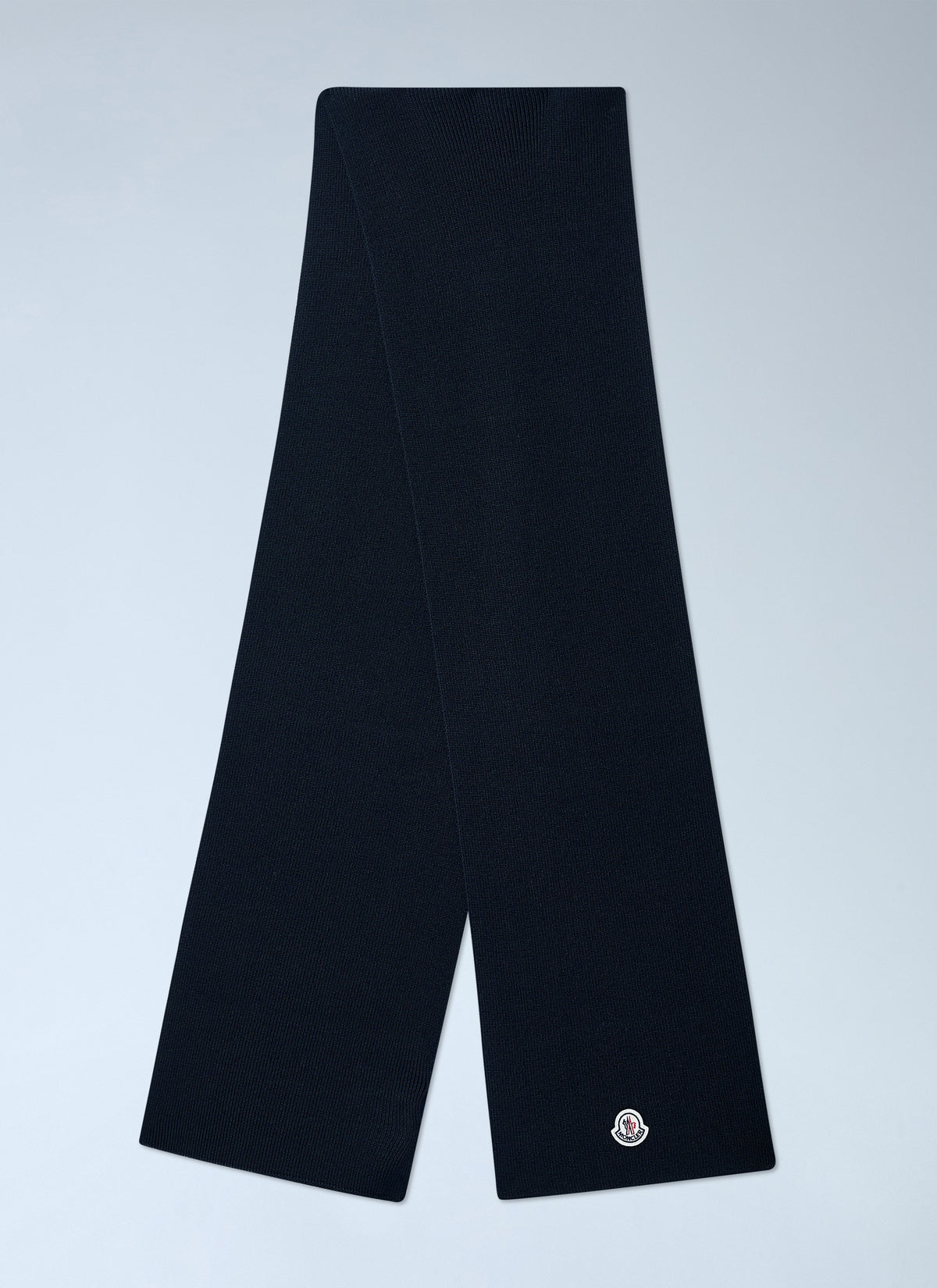 Moncler Men Ribbed Wool Scarf With Logo Patch
