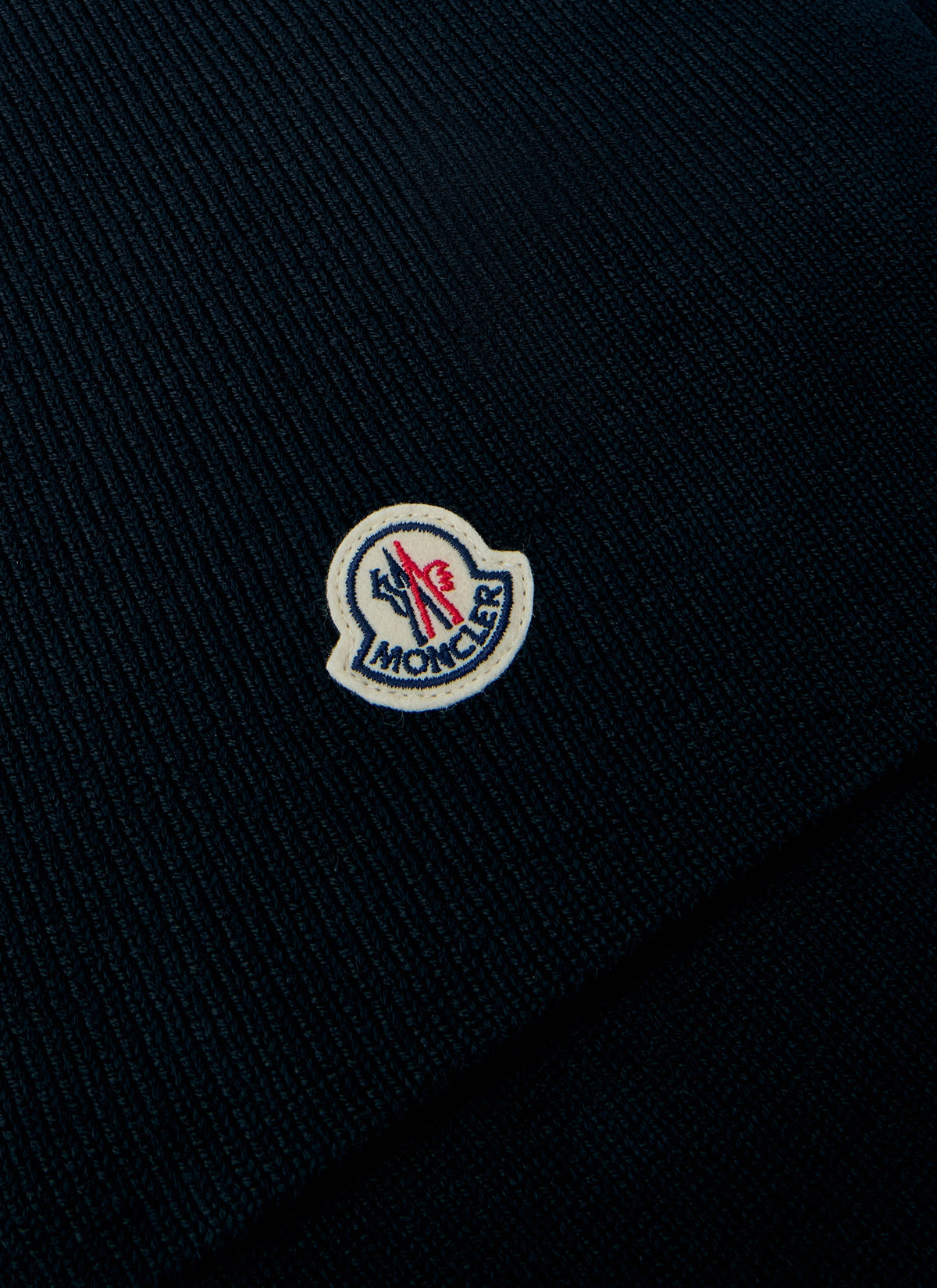 Moncler Men Ribbed Wool Scarf With Logo Patch