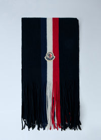 Moncler Men Ribbed Knit Scarf With Fringed Ends