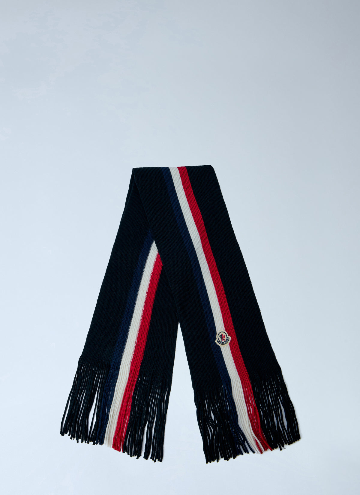 Moncler Men Ribbed Knit Scarf With Fringed Ends