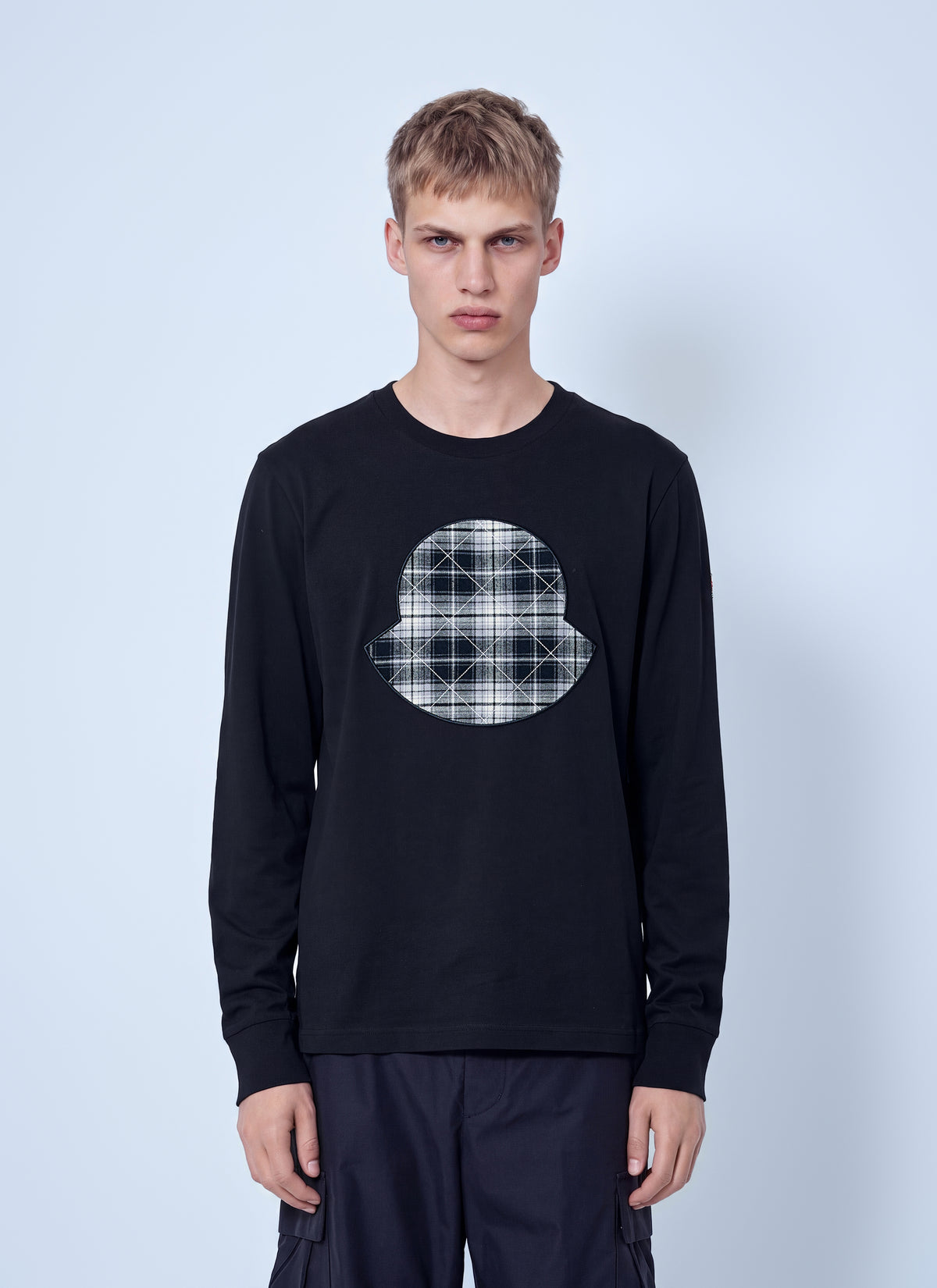 Moncler Men Check Panel Cotton Jersey T-Shirt
