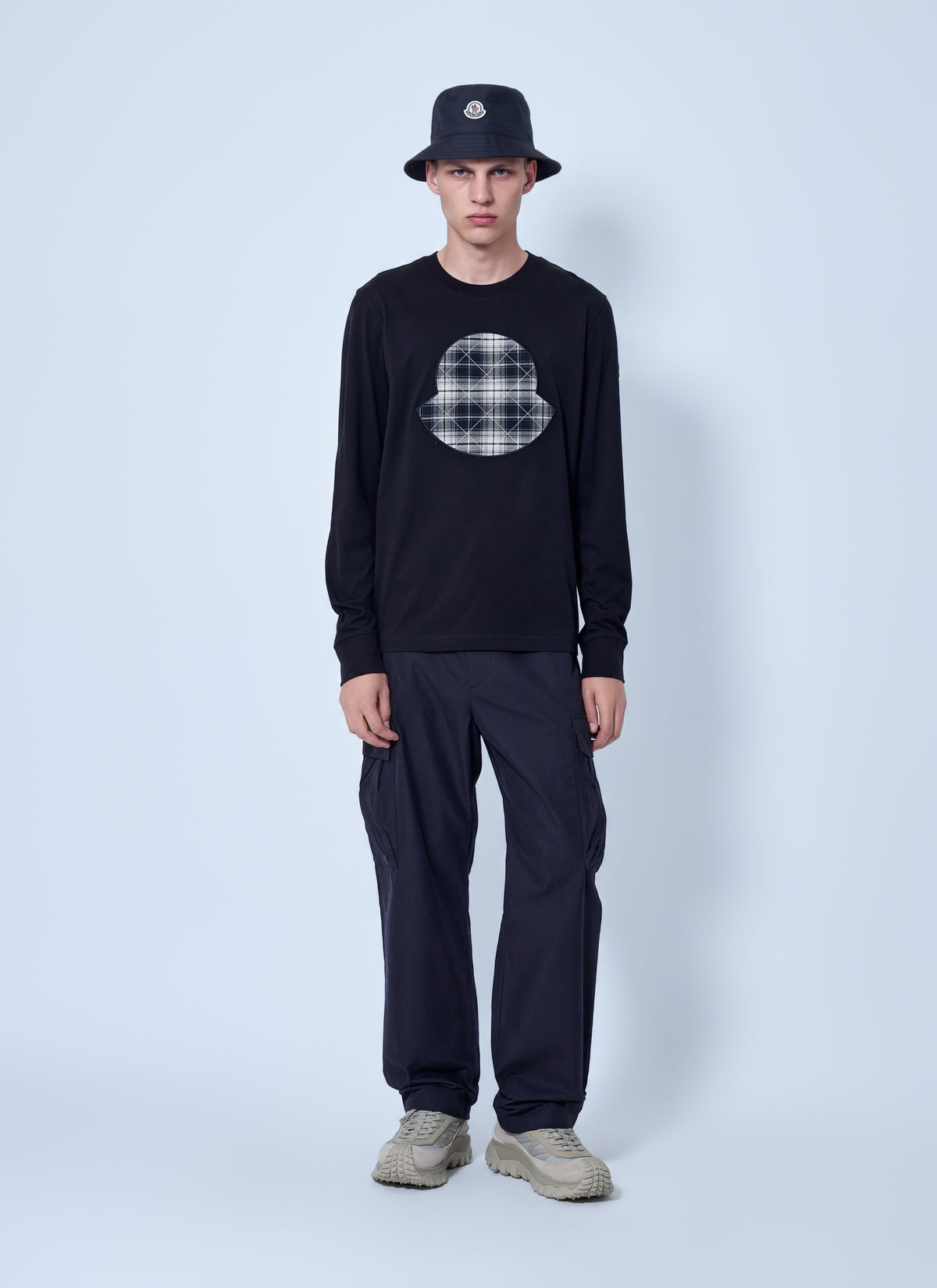 Moncler Men Check Panel Cotton Jersey T-Shirt