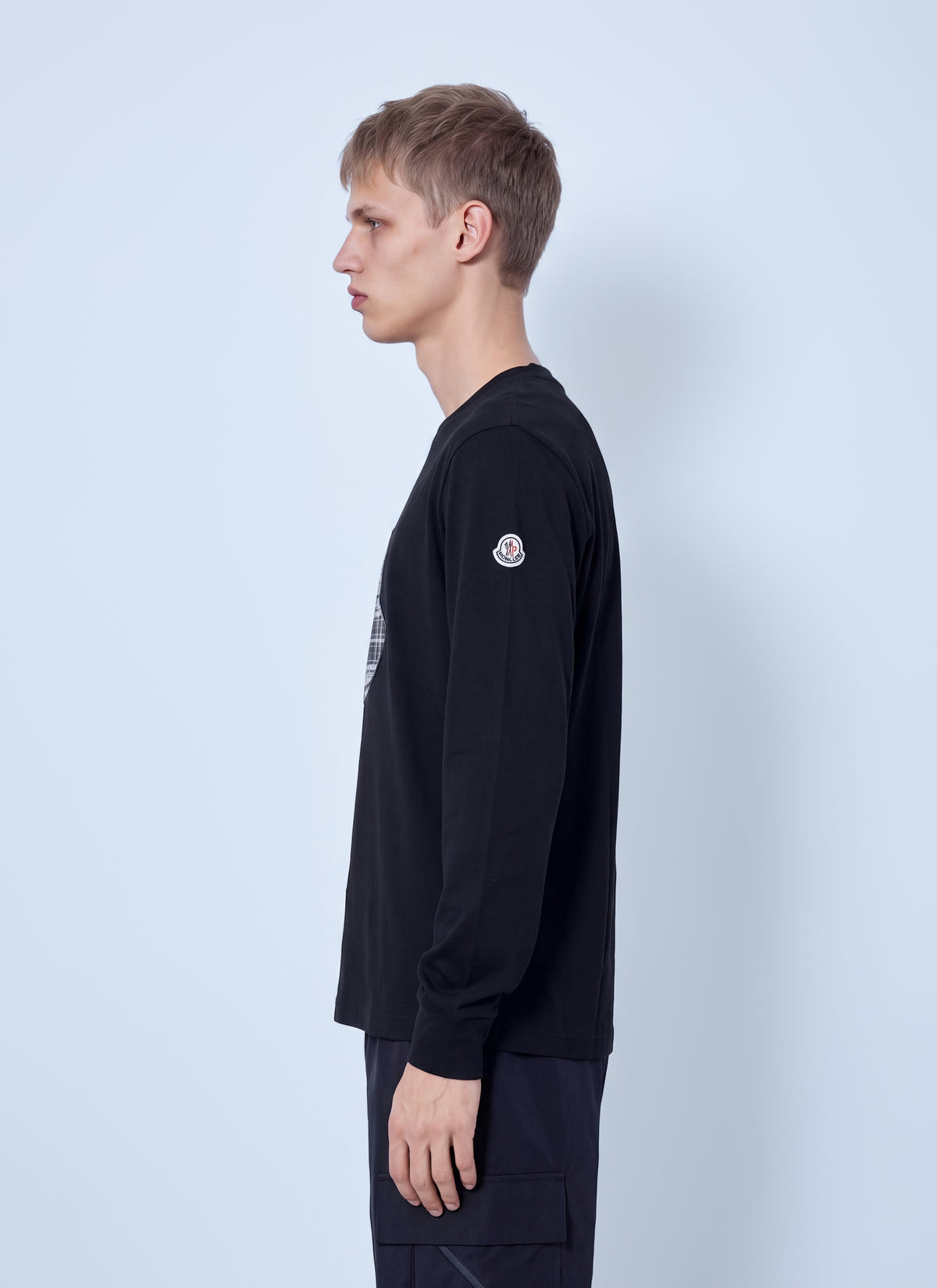 Moncler Men Check Panel Cotton Jersey T-Shirt
