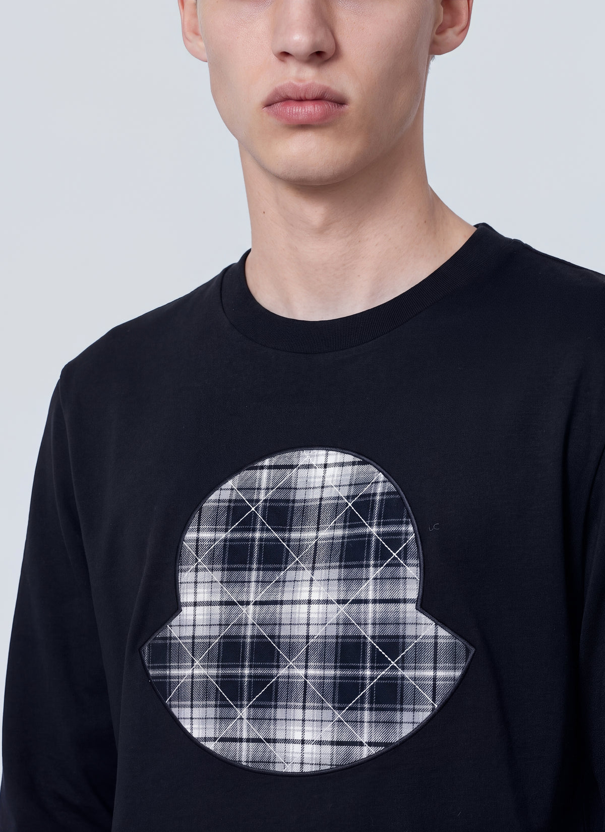 Moncler Men Check Panel Cotton Jersey T-Shirt