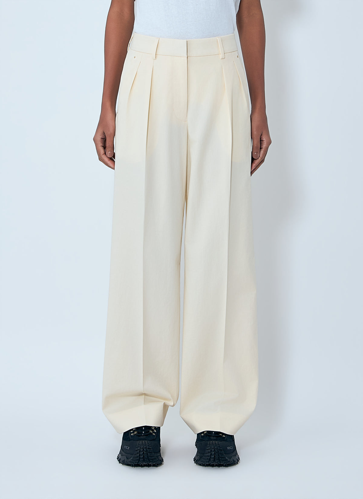 Moncler Women Cotton Gabardine Wide-Leg Tailored Pants
