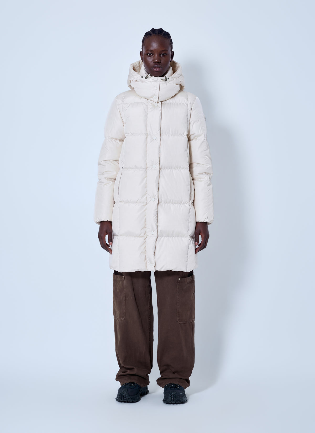 Moncler Women Litte Square-Quilted Hooded Long Down Jacket