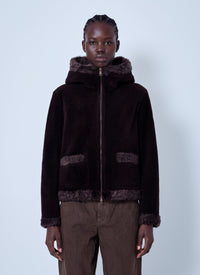 Moncler Women Leuctre Hooded Shearling Short Down Jacket
