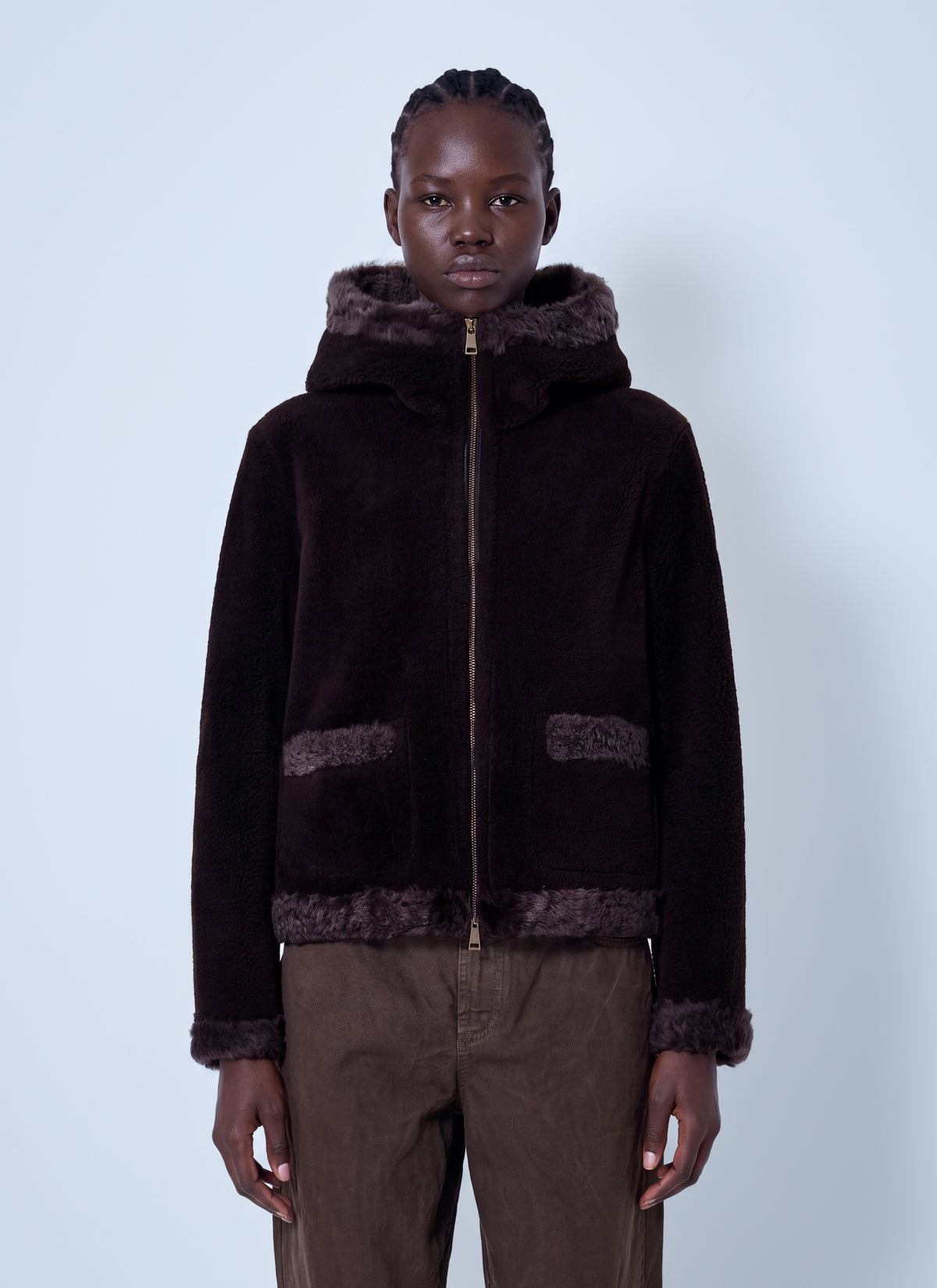 Moncler Women Leuctre Hooded Shearling Short Down Jacket