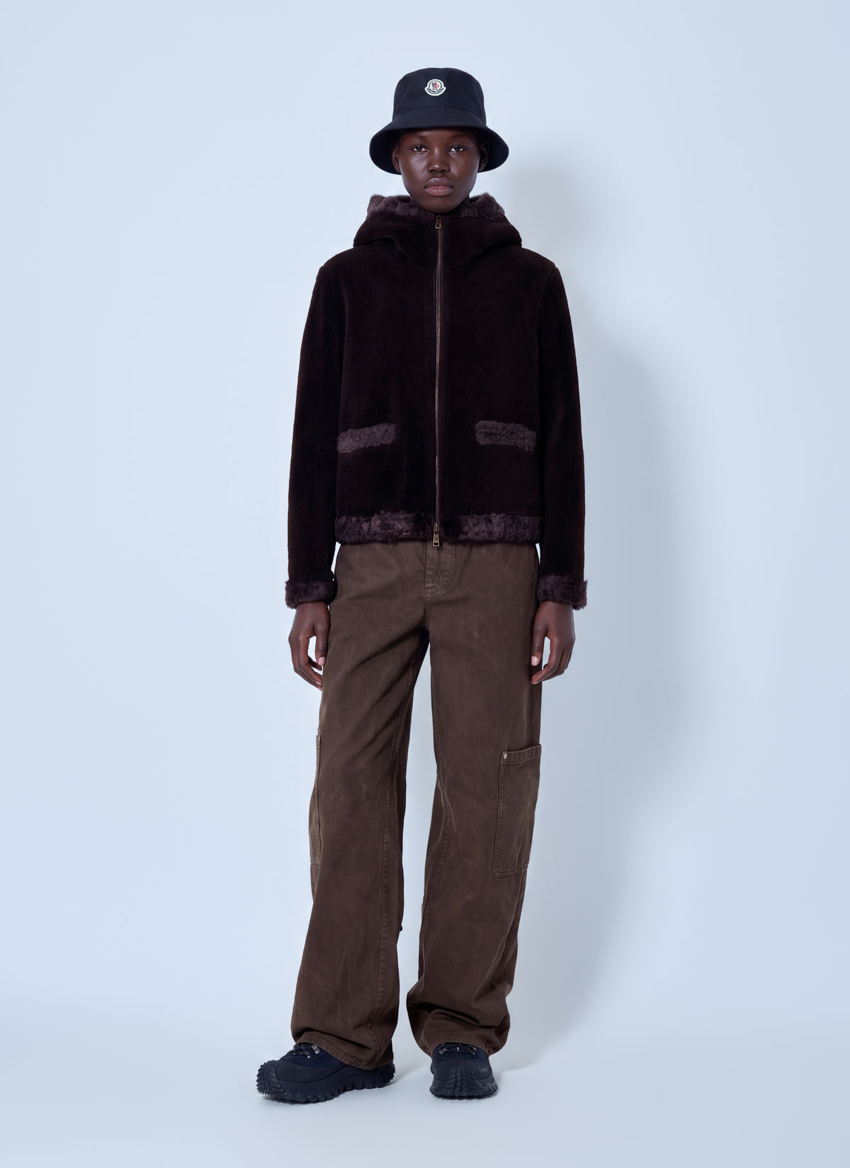 Moncler Women Leuctre Hooded Shearling Short Down Jacket