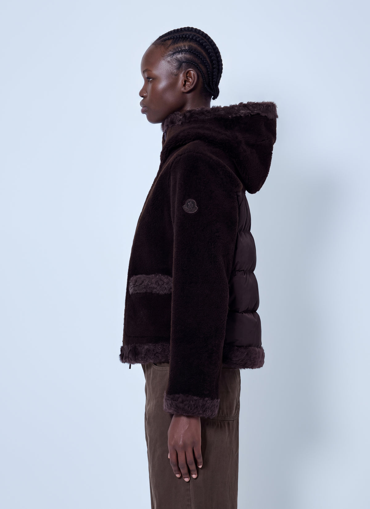 Moncler Women Leuctre Hooded Shearling Short Down Jacket