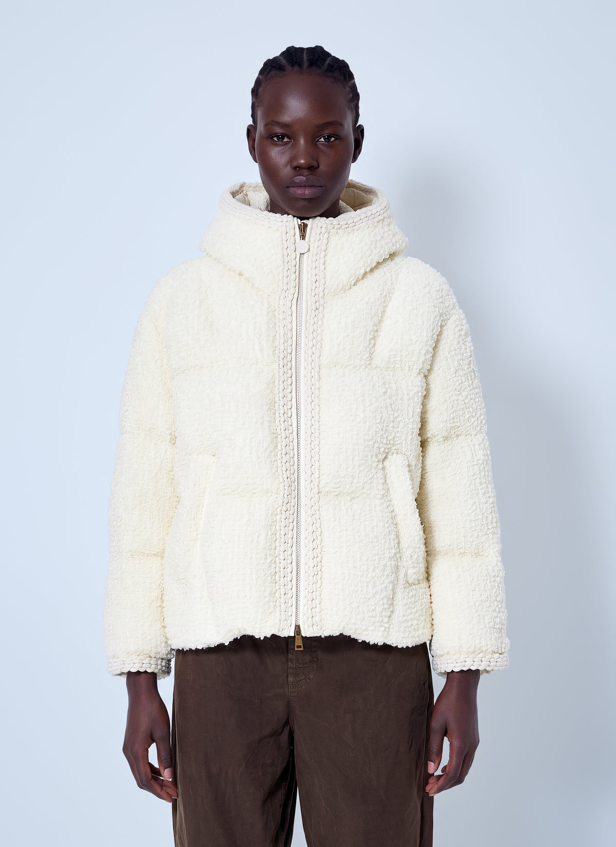 Moncler Women Cristallin Hooded Wool Blend Short Down Jacket