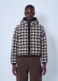 Moncler Women Abstraction Hooded Wool Blend Short Down Jacket