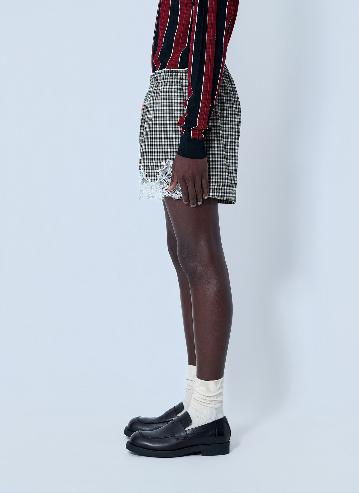 Martine Rose Martine Rose Men Lace Trim Checkered Shorts