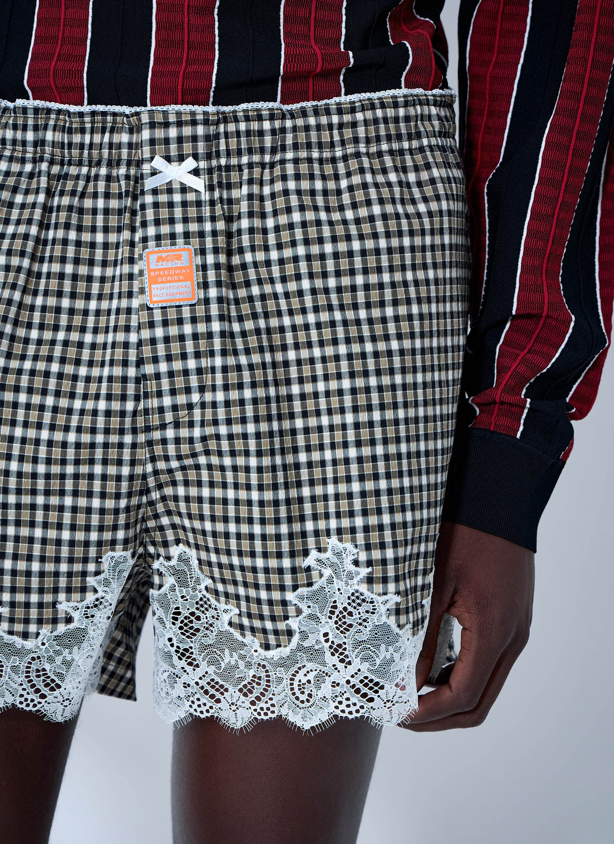 Martine Rose Martine Rose Men Lace Trim Checkered Shorts