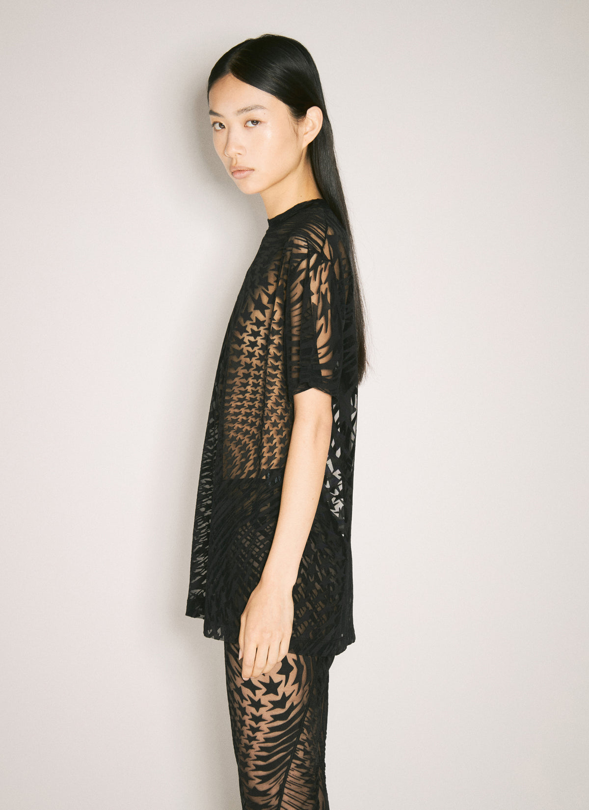 Mugler Women Sheer Flocked Star T-Shirt
