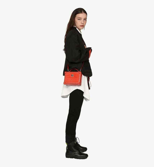 MCM Women's Berlin Red Crocodile Embossed Leather Crossbody Bag