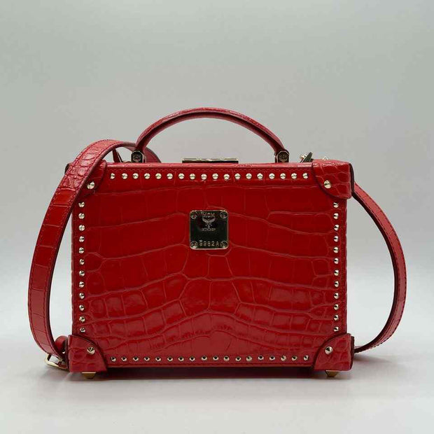 MCM Women's Berlin Red Crocodile Embossed Leather Crossbody Bag