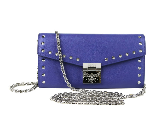MCM Women's Spectrum Blue Leather Patricia Studded Large Chain Wallet