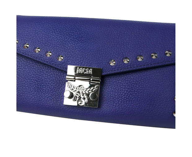 MCM Women's Spectrum Blue Leather Patricia Studded Large Chain Wallet