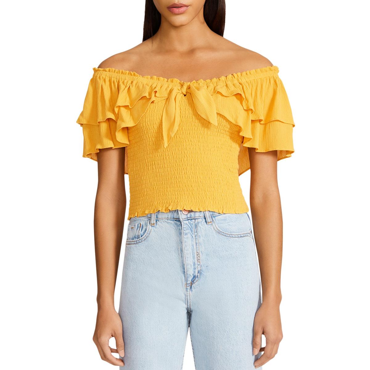 Did I Flutter Womens Smocked Ruffled Pullover Top