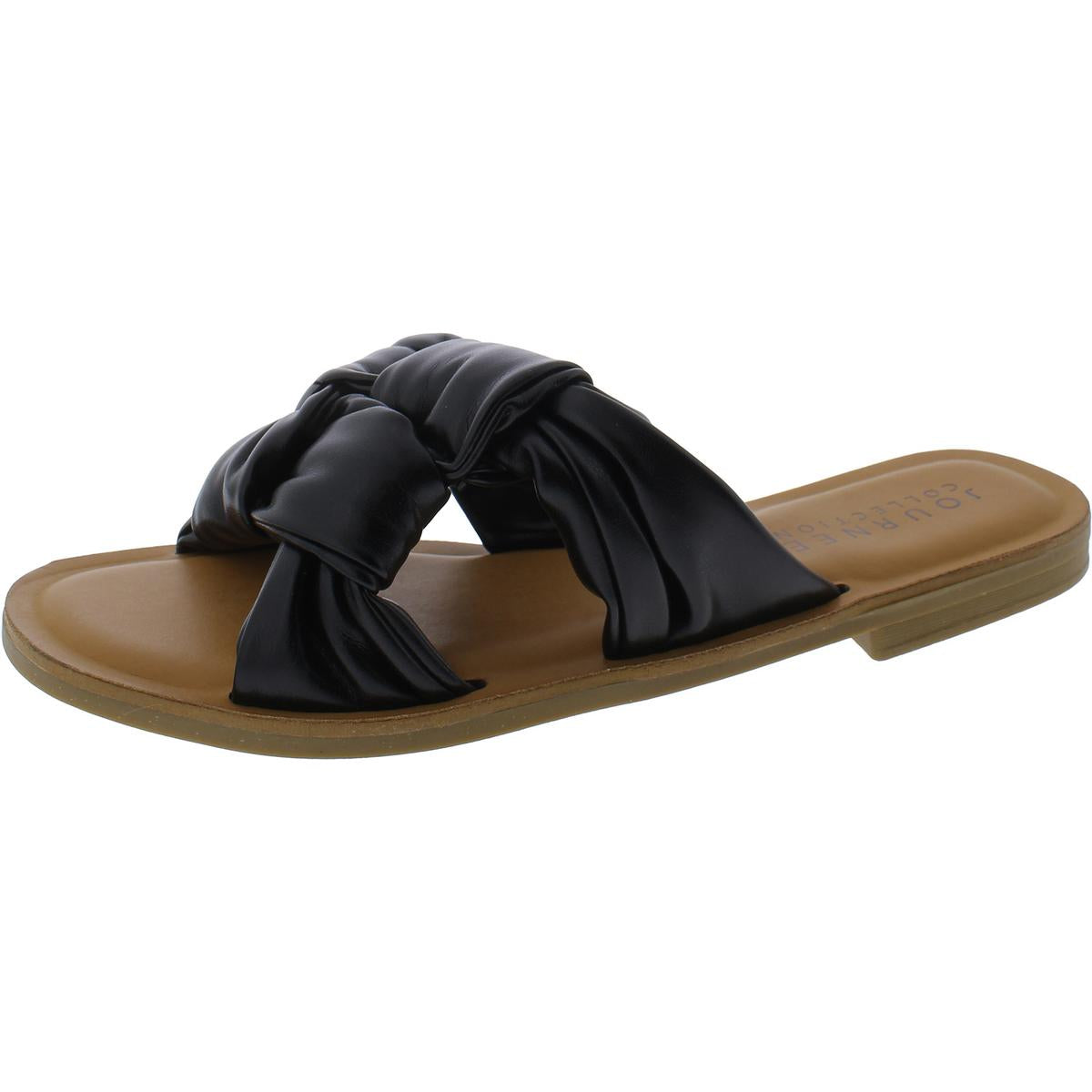 Kianna Womens Faux Leather Slip On Slide Sandals Black