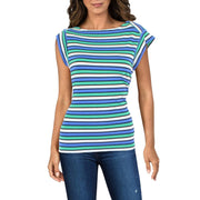 Womens Cap Sleeve Striped Pullover Top