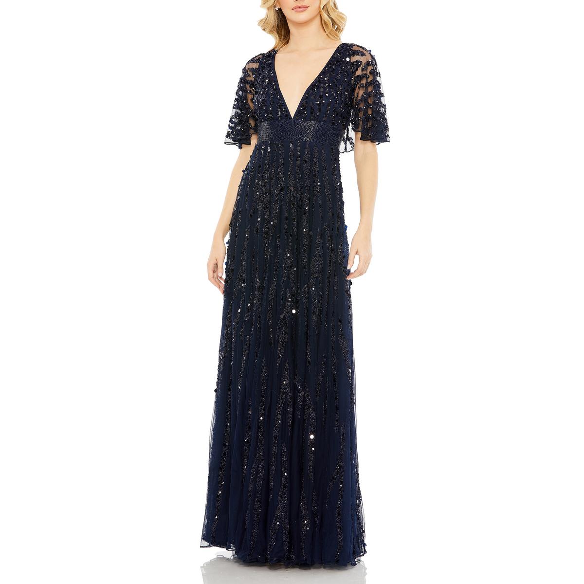 Womens Embellished lllusion Evening Dress