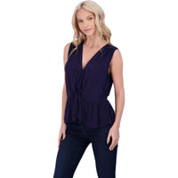 Womens Surplice Ruched Peplum Top