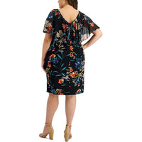 Plus Womens Floral Print Knee-Length Sheath Dress