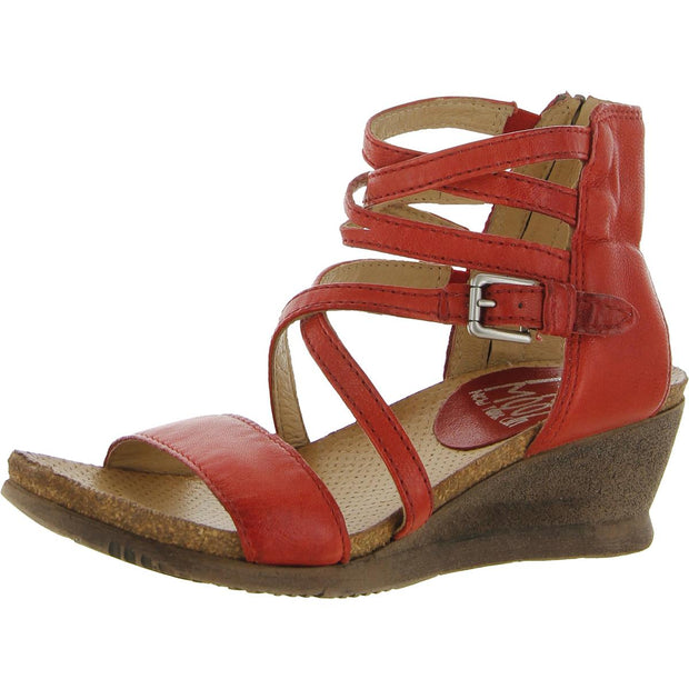Shay Womens Leather Distressed Wedge Sandals