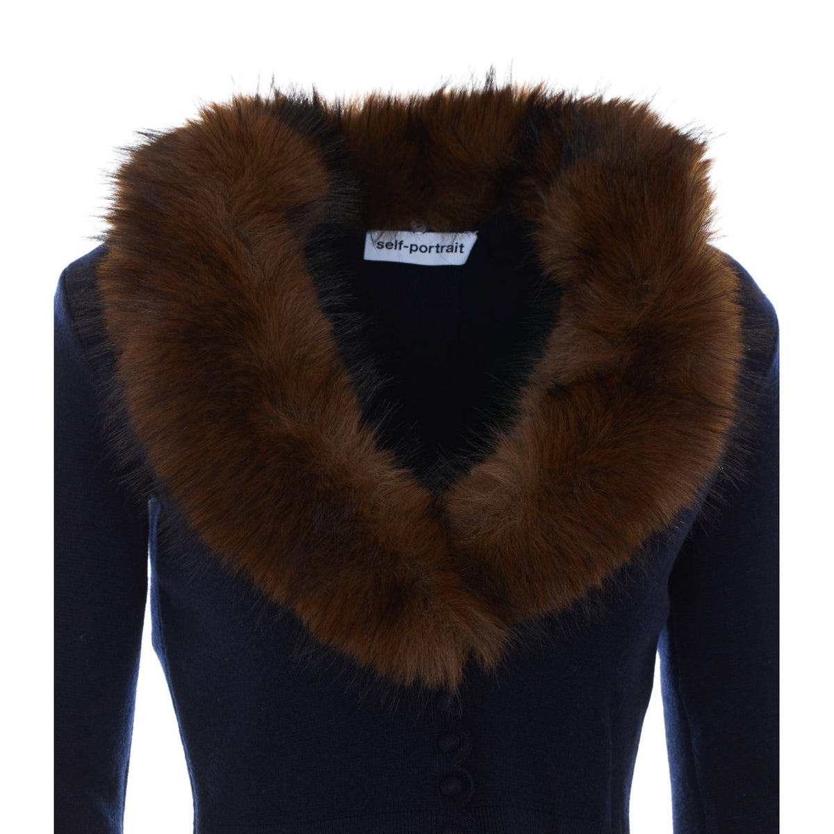 Self Portrait Women Navy Faux Fur Cardigan