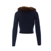 Self Portrait Women Navy Faux Fur Cardigan