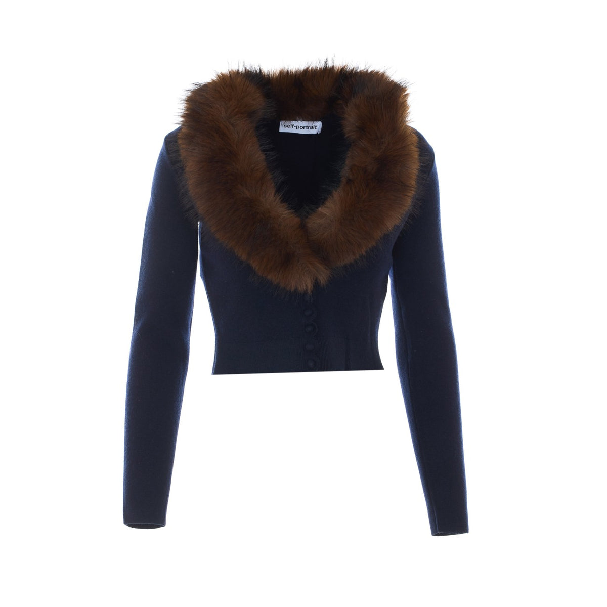Self Portrait Women Navy Faux Fur Cardigan