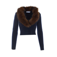 Self Portrait Women Navy Faux Fur Cardigan