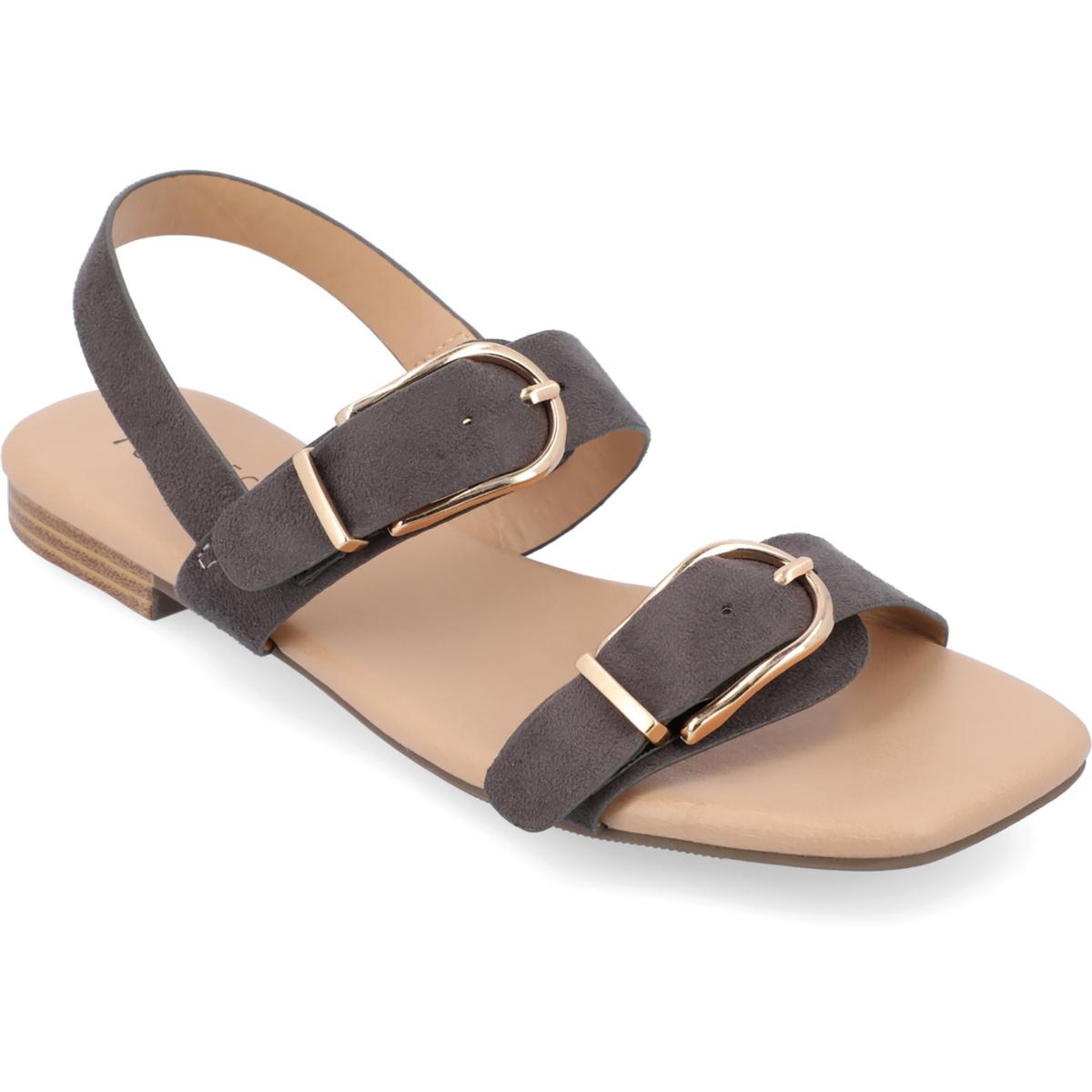 Twylah Womens Buckle Faux Suede Slingback Sandals Grey
