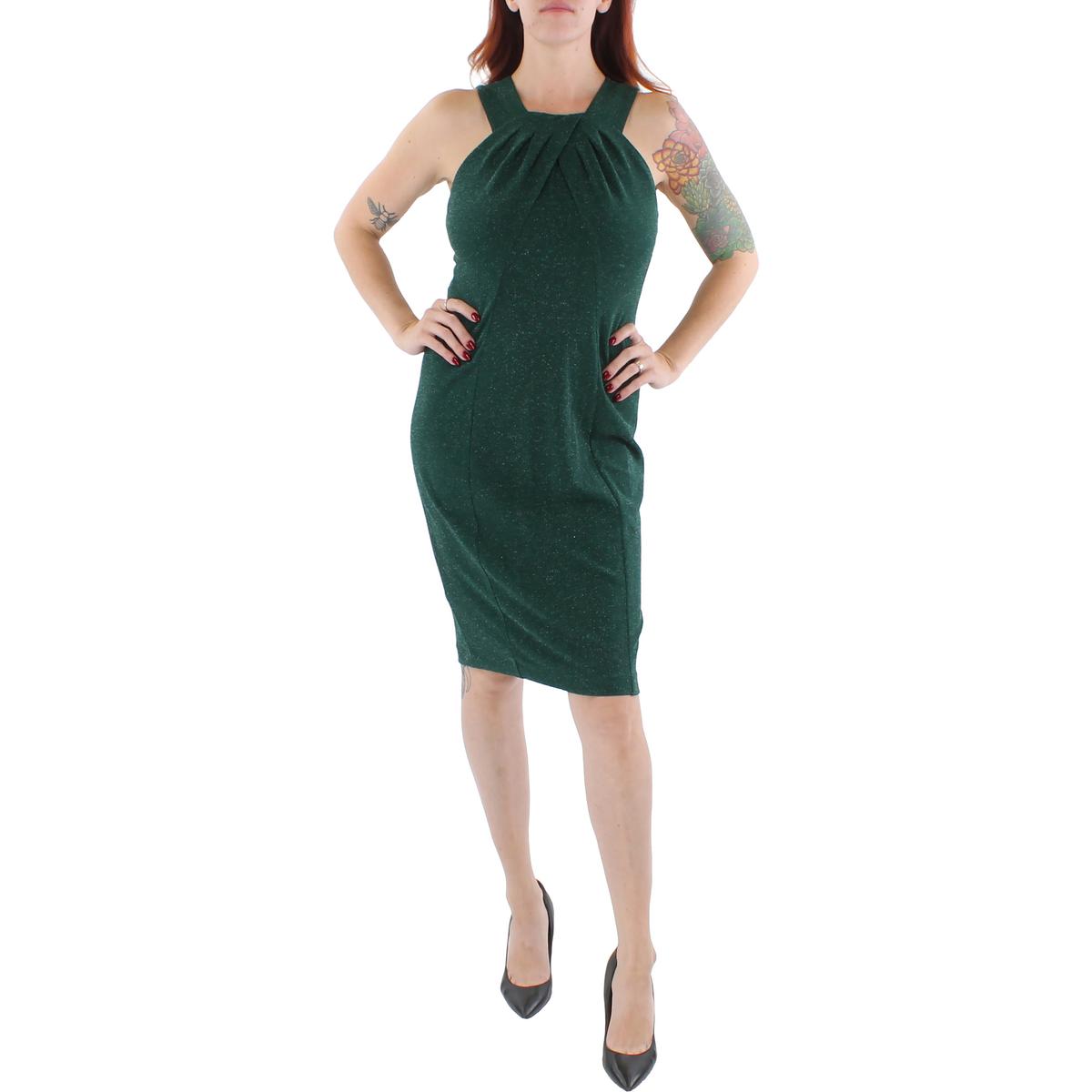 Womens Metallic Knee-Length Sheath Dress