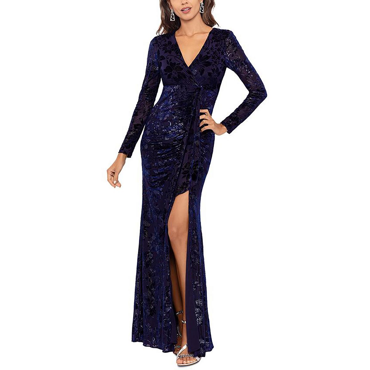 Womens Burnout Ruffled Evening Dress