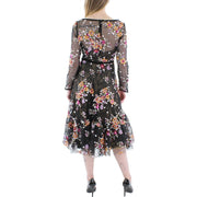 Womens Sequined Floral Midi Dress