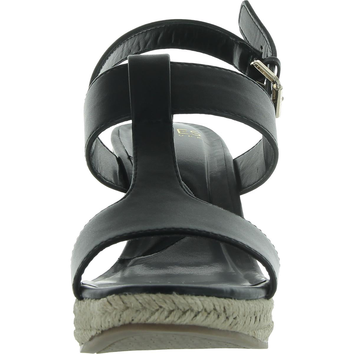 Isortee Womens Faux Leather Cut out Wedge Sandals