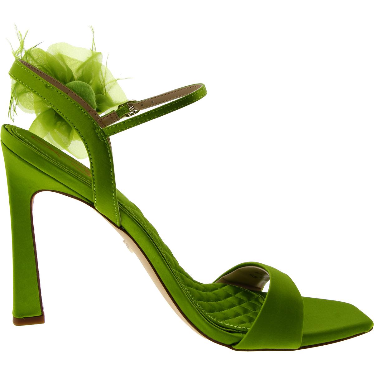 Leana Womens Satin Feathers Ankle Strap