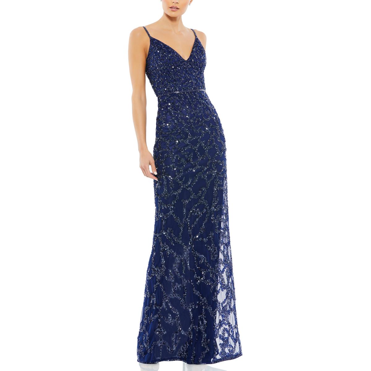 Womens Beaded Mesh Evening Dress