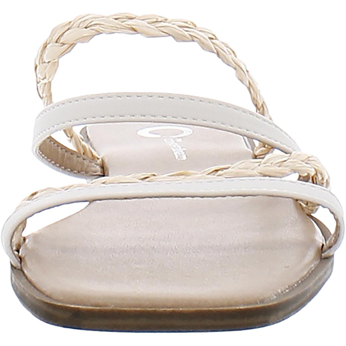 Womens Faux Leather Flats Slide Sandals