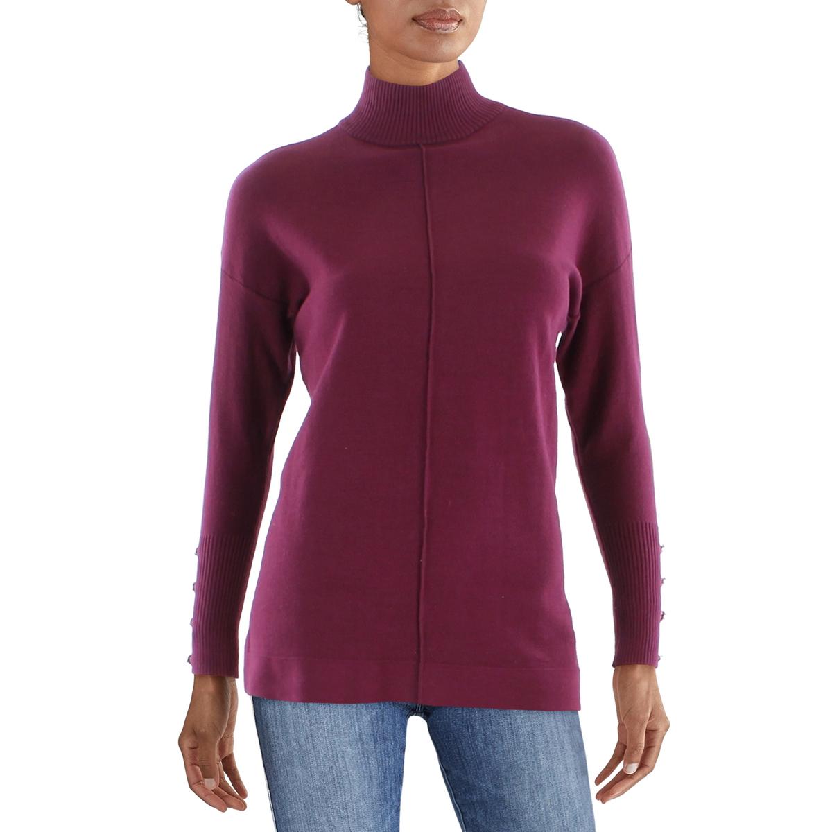 Womens Mock Collar Ribbed Trim Pullover Sweater